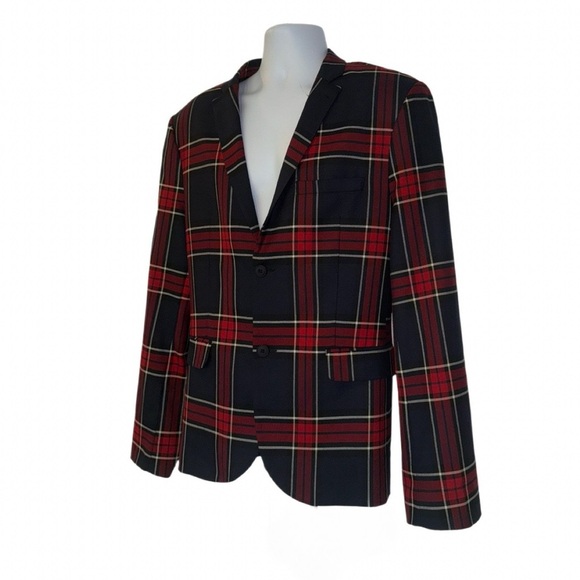 Topman Men’s Tartan Plaid Blazer Jacket–Red & Navy–Size 44R (US)–Statement Piece - Picture 5 of 9